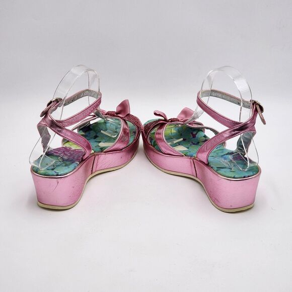 Roberto Cavalli Angels Metallic Pink Bow Wedge Sandals - Picture 5 of 12